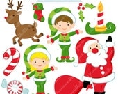 Santas Here Cute Digital Clipart - Commercial Use OK - Christmas Graphics, Christmas Clipart Il_170x135