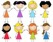 Stick Chicks Cute Digital Clipart - Commercial Use OK - Girl Stick Figures - Stick Figure Graphics Il_170x135