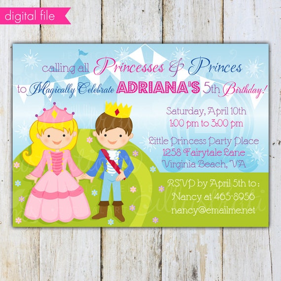 Little Prince & Princess Theme - Printable Invitation- BLANK or Custom Party Invitation- Princess Party Printable Invite Il_570xn