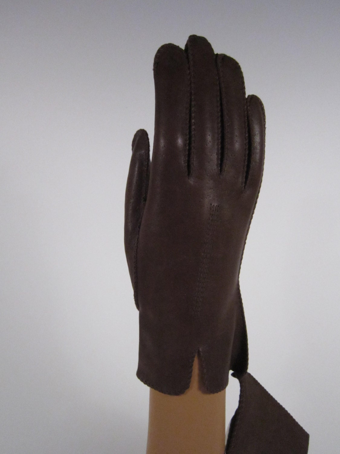 6-1/2-Womens Vintage Brown Dress Leather Gloves-8-1/2 inches long(271g ...