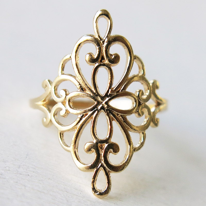 gold ring lace ring filigree ring gold lace ring by sohocraft