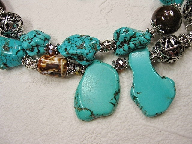 TURQUOISE COWGIRL CHUNKY Statement Bold Western Style Necklace