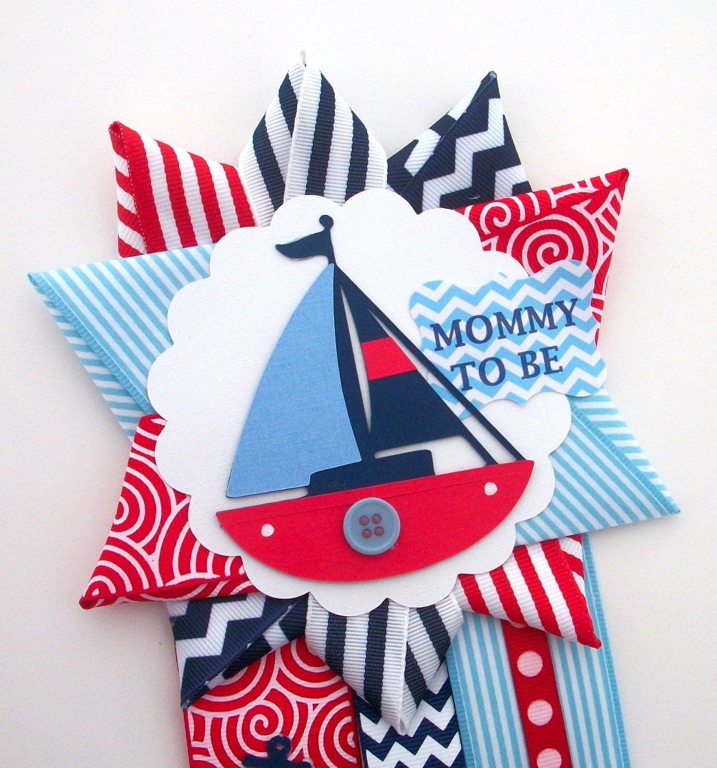 Nautical Baby Shower Corsage Red White and Blue Sailboat