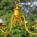 CANDLE CHANDELIER HOLDER- Large 4 Arm Ooak Marigold Yellow with 4 Glass Votive candle holders - Indoor or Outdoor