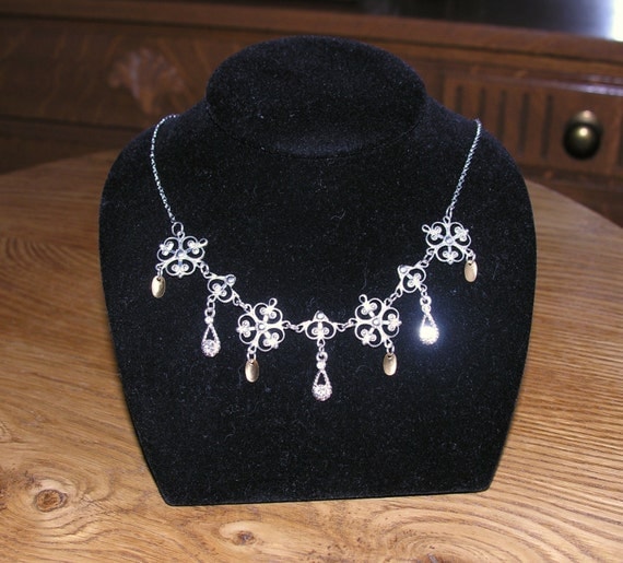 Norwegian Solje Style Silver Crystal Necklace