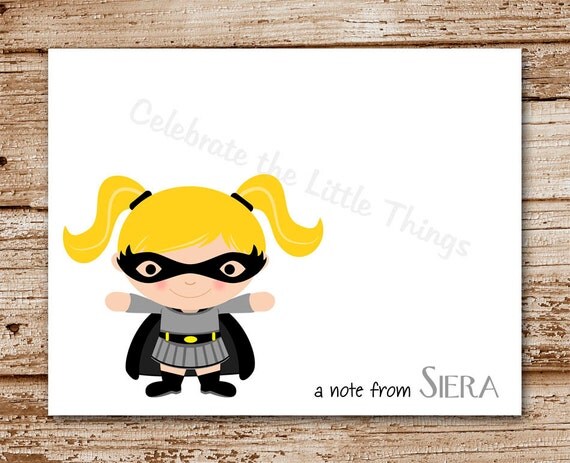 Set of 8 Superhero Note Cards, Notecards for Girls | Personalized Stationery | Thank You Cards Il_570xn