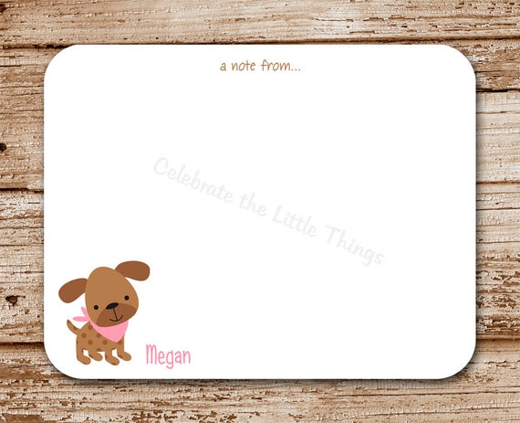 Set of 12 Puppy Dog Note Cards for Girls | Personalized (Flat) Cards, Stationery | Puppy Notecards | Pink Il_570xn