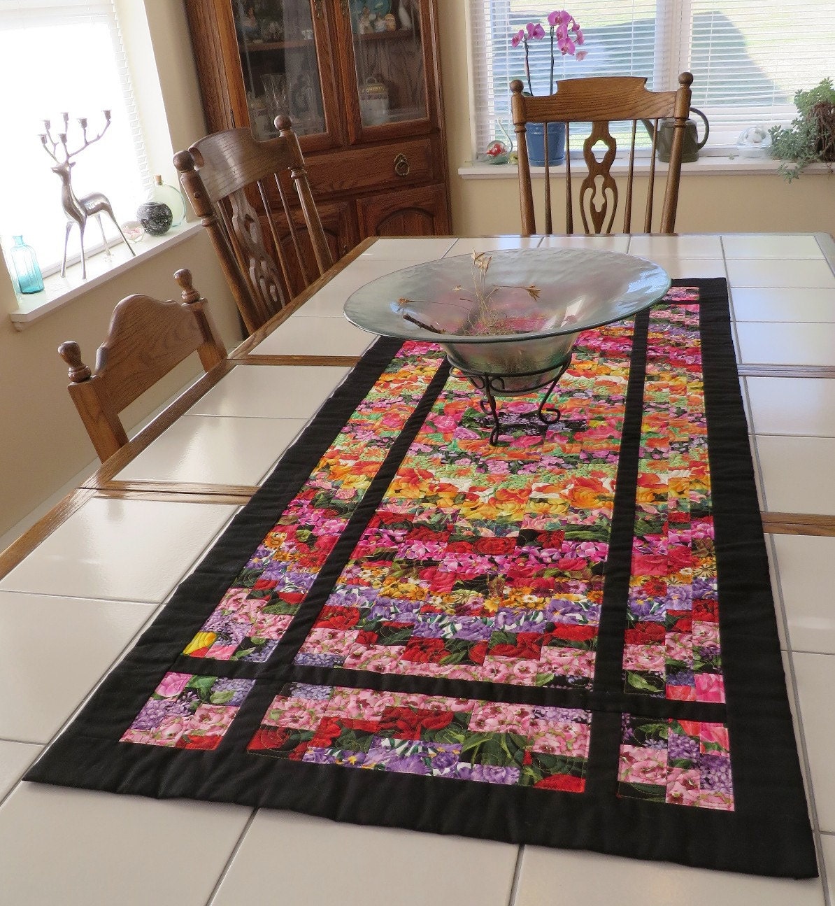 Handcrafted Quilted Large Table Runner Wall Hanging Bargello