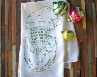 Christmas Tea Towel - Screen Printed Flour Sack Towel - Soft and Absorbent Kitchen Towel - Elf - Merry Christmas - Holiday - Dish Towel