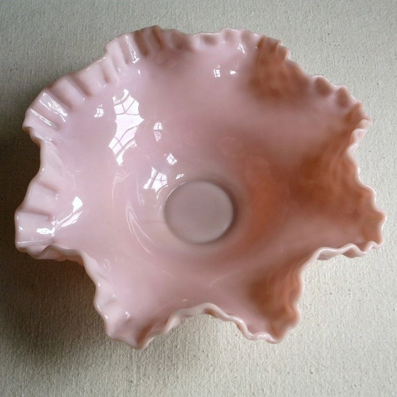 Pink Milk Glass Bowl by Fenton with Hobnail Pattern 1950s