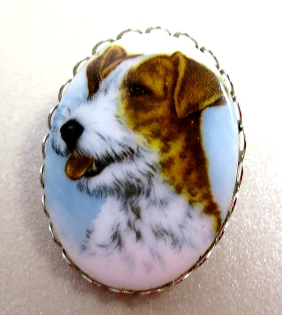 Vintage Dog Cameo Brooch Jack Russell by BonniesVintageAttic