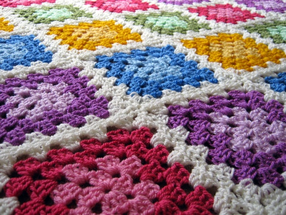 GRANNY SQUARES Color Palette Crochet Afghan Blanket Throw 48" x 48"