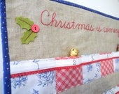 Christmas advent calendar - Blue, white & pink with linen Quilted with 24 pockets Eco friendly READY TO SHIP Il_170x135