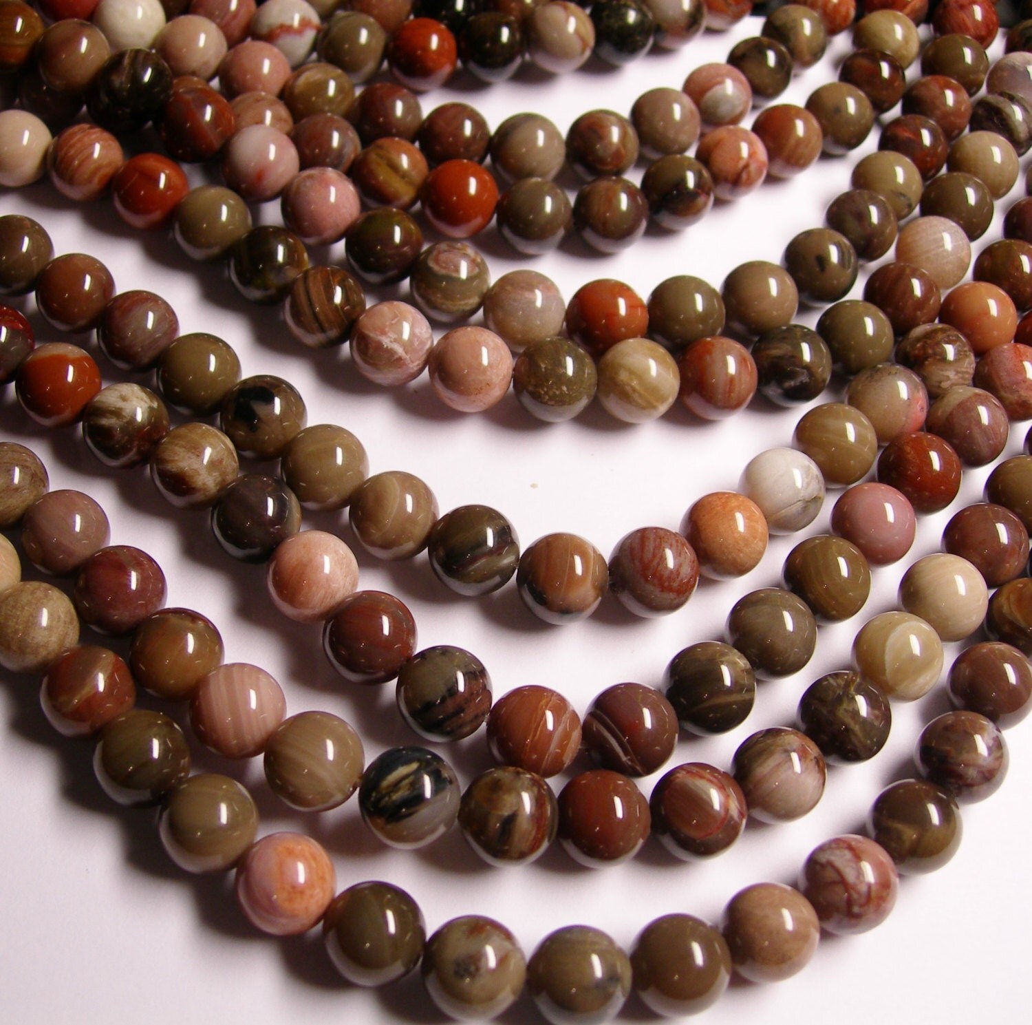 Petrified wood 10mm round beads 1 full strand 40 beads AA