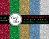 Christmas Paper Pack Glitter Papers Red Glitter Green Blue Gold Glitter Silver Glitter Textures Digital Paper Pack Christmas Glitter Paper Il_170x135