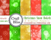 Christmas Paper Christmas Bokeh Digital Paper Pack Bokeh Snowflake Papers Red Green Gold Snowflake Bokeh Paper Pack Christmas Snow Bokeh Il_170x135