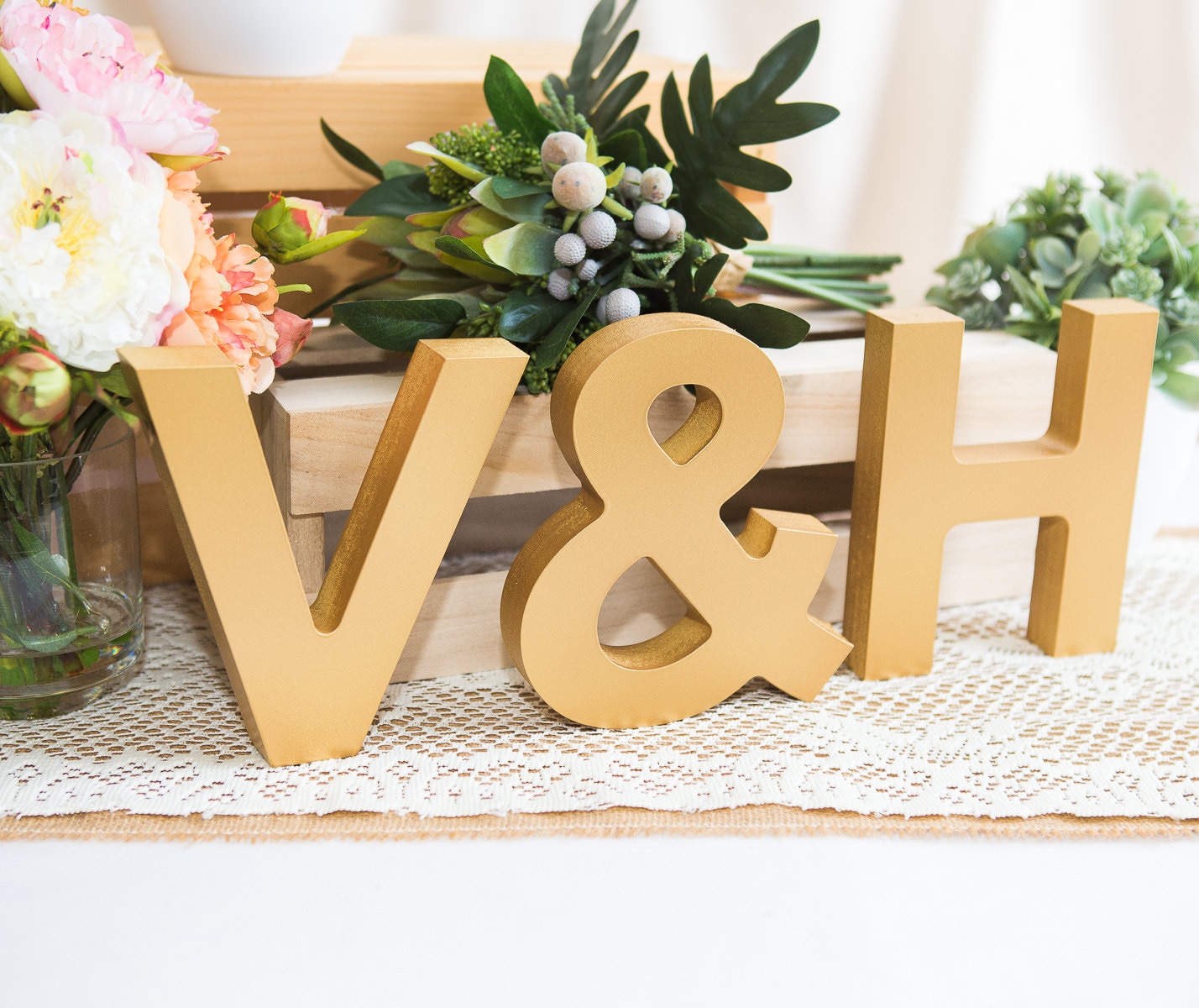 Wooden Letters Freestanding Wedding Initial Signs Set