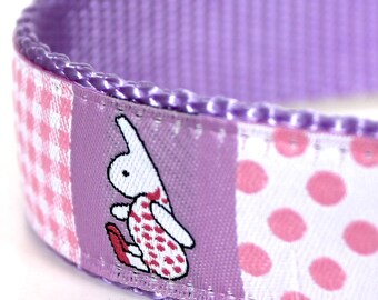 Bunny and Dots Dog Collar / 1 inch width / Big Dog Collar / Adjustable
