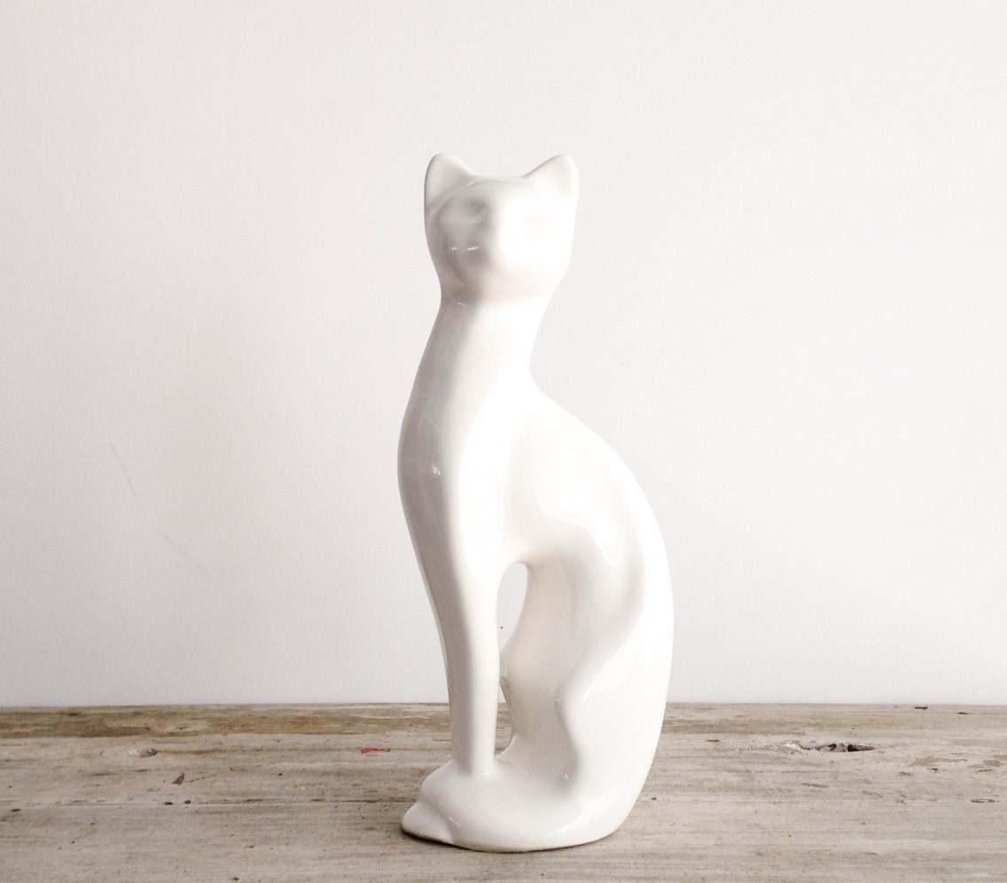 Vintage Mid Century Modern White Stylized Cat Statue Figurine