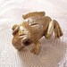Frog Animal Pin Brooch Gold Tone Vintage Signed JJ Brushed Black Eyes