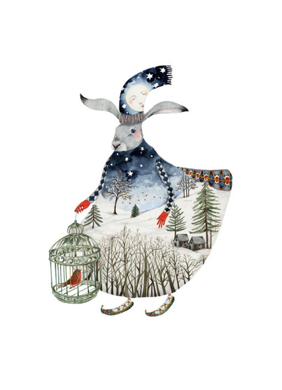 Hare Print Winter Moon Hare 8x11 Giclee Print