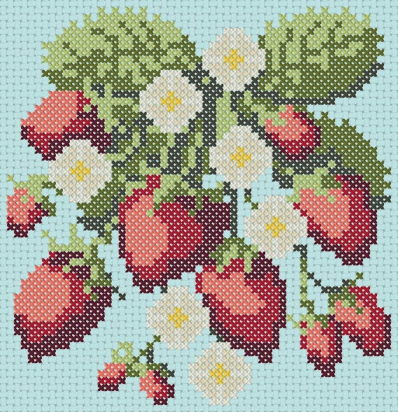 Strawberries Vintage Inspired Strawberry Cross Stitch