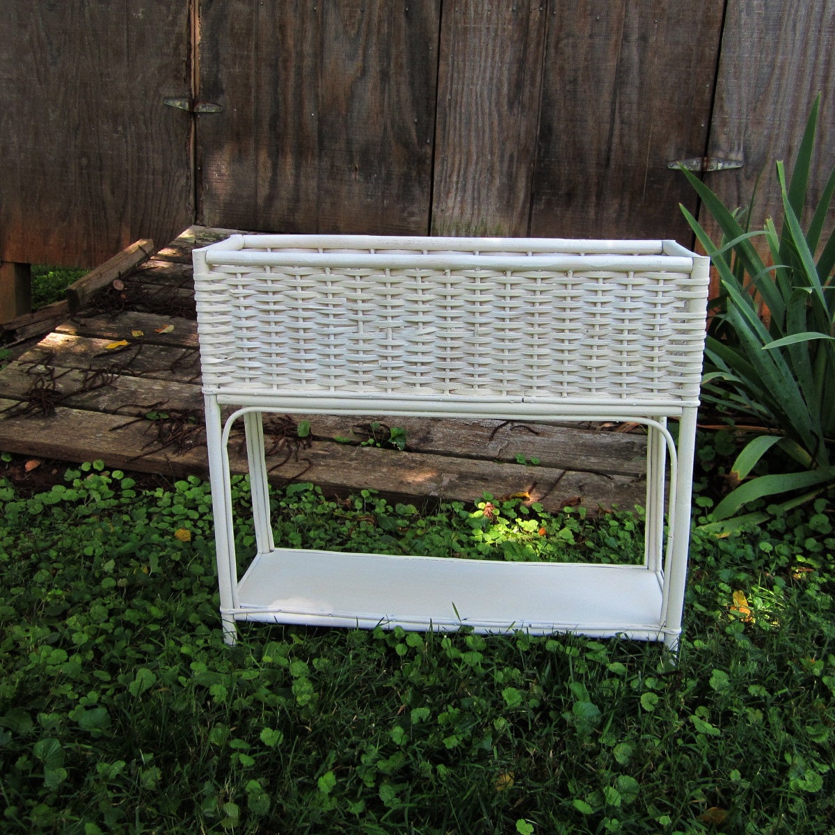Wicker Cane Fern Planter Box Stand w Shelf by lakesidecottage