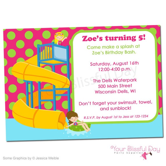 PRINTABLE Girl Waterpark Party Invitation #598 Il_570xn