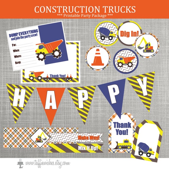 Construction Trucks - PRINTABLE PARTY PACKAGE Il_570xn
