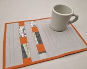 Quilted Mini Placemat - Modern Gray and Orange Mug Rug