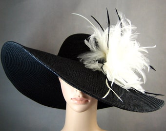 Derby Hat Kentucky Derby Hat Dress Hat Church Hat BLACK Hat Wide Brim Wedding Tea Party Ascot Horse Race