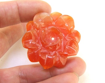 Charm Carved Red Agate Flower Gemstone Bead 43mm by backgard