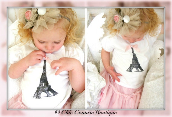 Cake Smash Outfit Eiffel Tower Baby Girl T-Shirt. Paris Birthday Pink. Big Sister Little Sister Matching, Birthday Outfit Flower Girl Gift by ChicCoutureBoutique