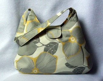 Hobo Bag - Gray and Yellow Floral - Amy Butler Optic Blossom Purse