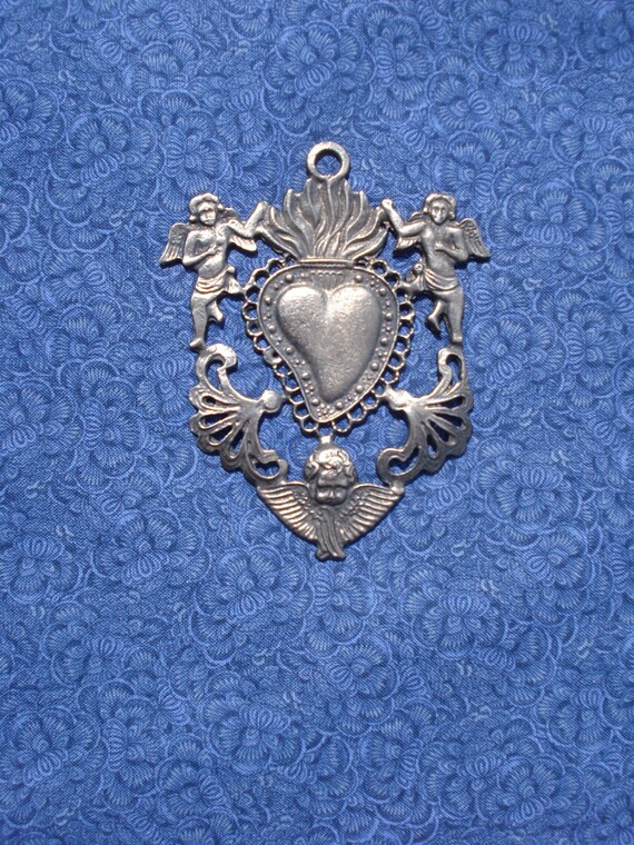 MIlagros Charm Large Sacred Heart Antiqued Milagro One With