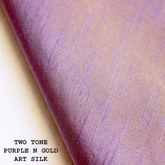 Two Tone Purple N Gold Art Silk Fabric By The Yard by FabricMart