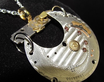 Guilloche Engraved Steampunk Watch Plate Necklace Pendant Q 4