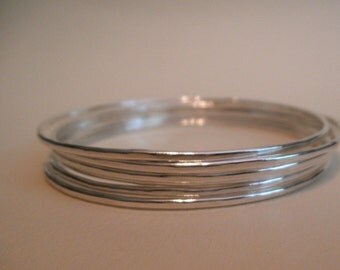 Set of 6 thin, stacking sterling silver bangles