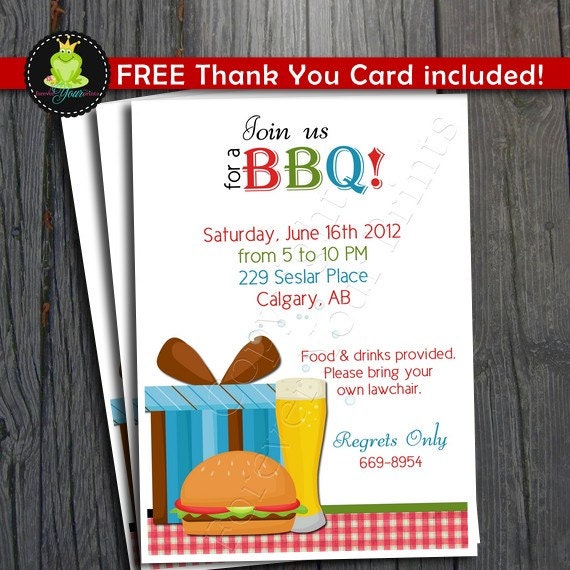 BBQ Party Invitation - FREE Thank You Card included Il_570xn