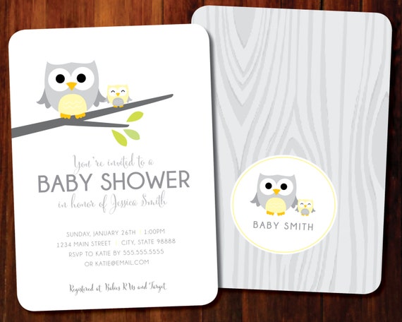 Owl baby shower invitations, double sided - set of 15 Il_570xn
