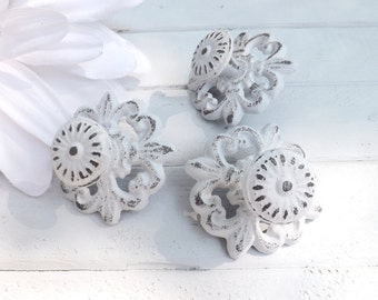 White Shabby Chic Cast Iron Knob / Cottage Style / Drawer Knob /Dresser Pull /Decorative Knob