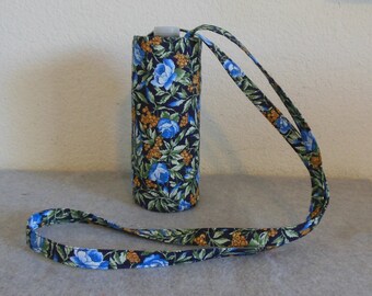 Insulated Water Bottle Carrier - Blue Flowers and Yellow Berries