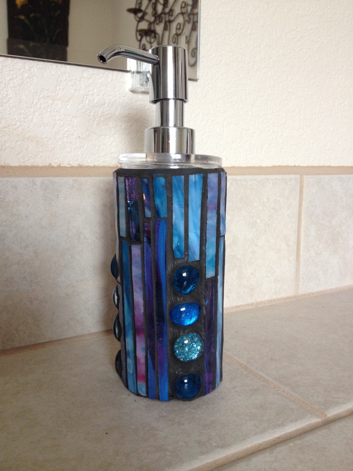 Stained glass mosaic soap/lotion dispenser with pump