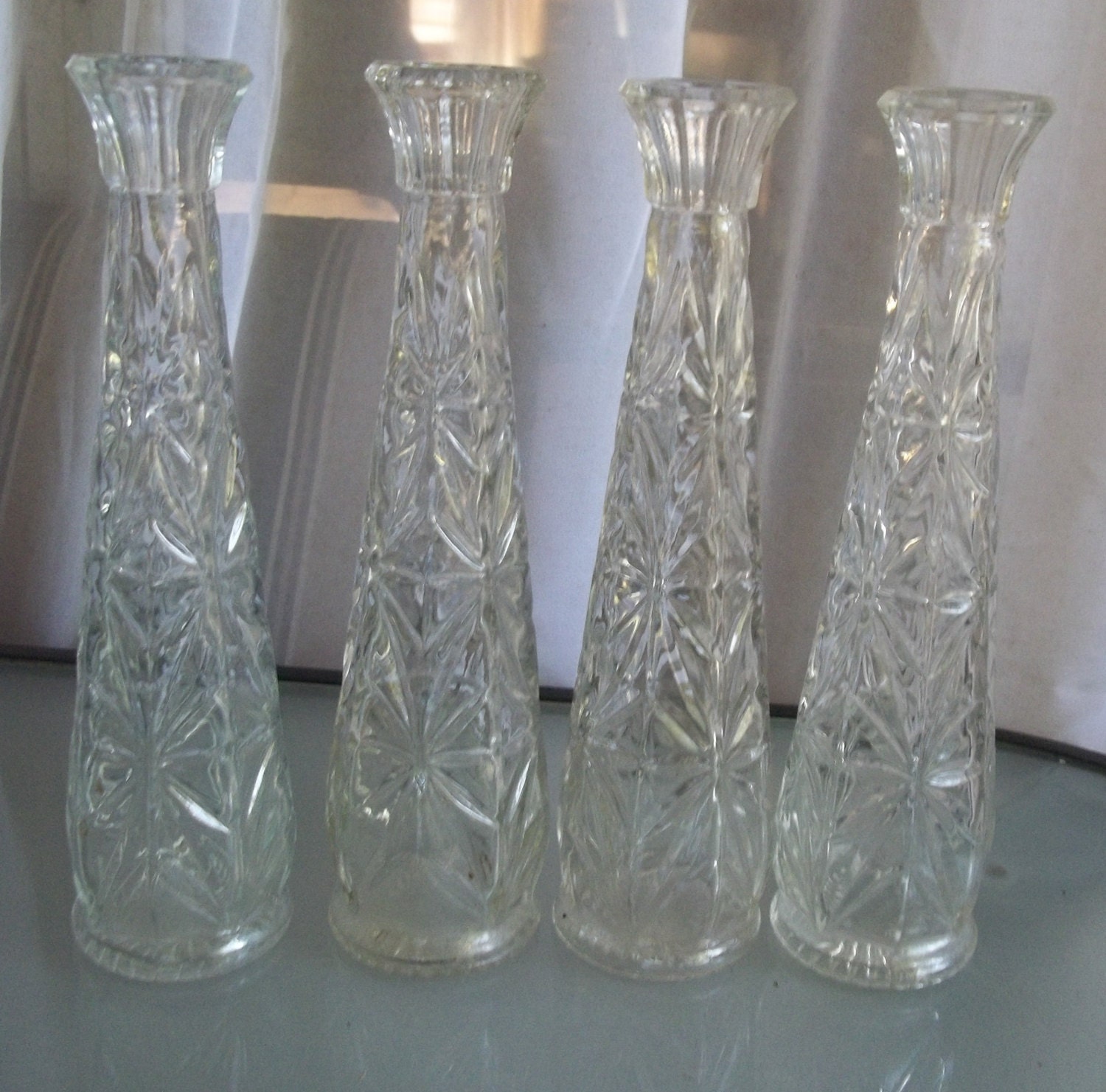 Cut Glass Bud Vases Vintage Flower Vases Clear Glass