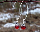 Dangling Deep Red Glass & Sterling Silver Earrings, Lampwork, Jewelry, Glass,