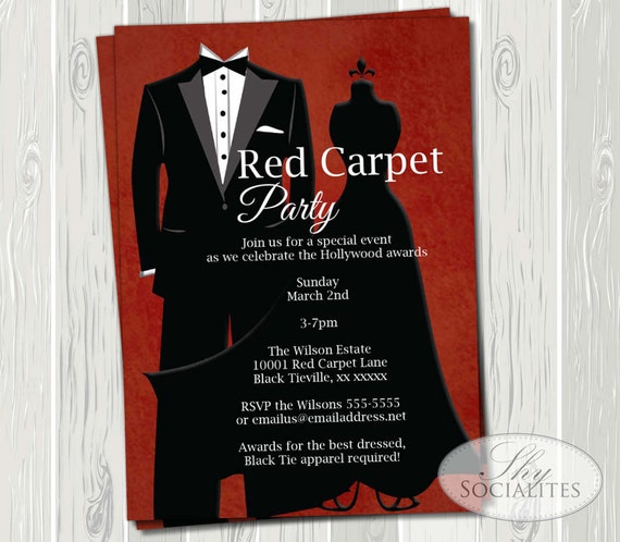 Black Tie Invitation  Red Carpet Party Hollywood Party Red