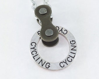 Cycling jewelry, bicycle chain necklace, bicycle jewelry, bmx jewelry,