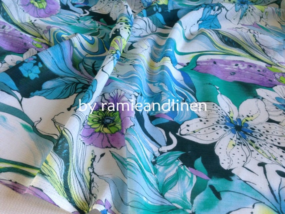 silk fabric floral print silk cotton blend crinkle fabric