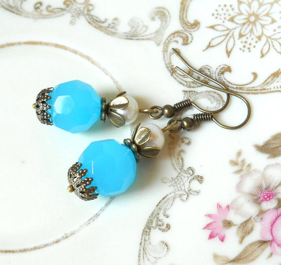 Bohemian Style Dangle Earrings Boho Jewelry Pale Blue By Minouc