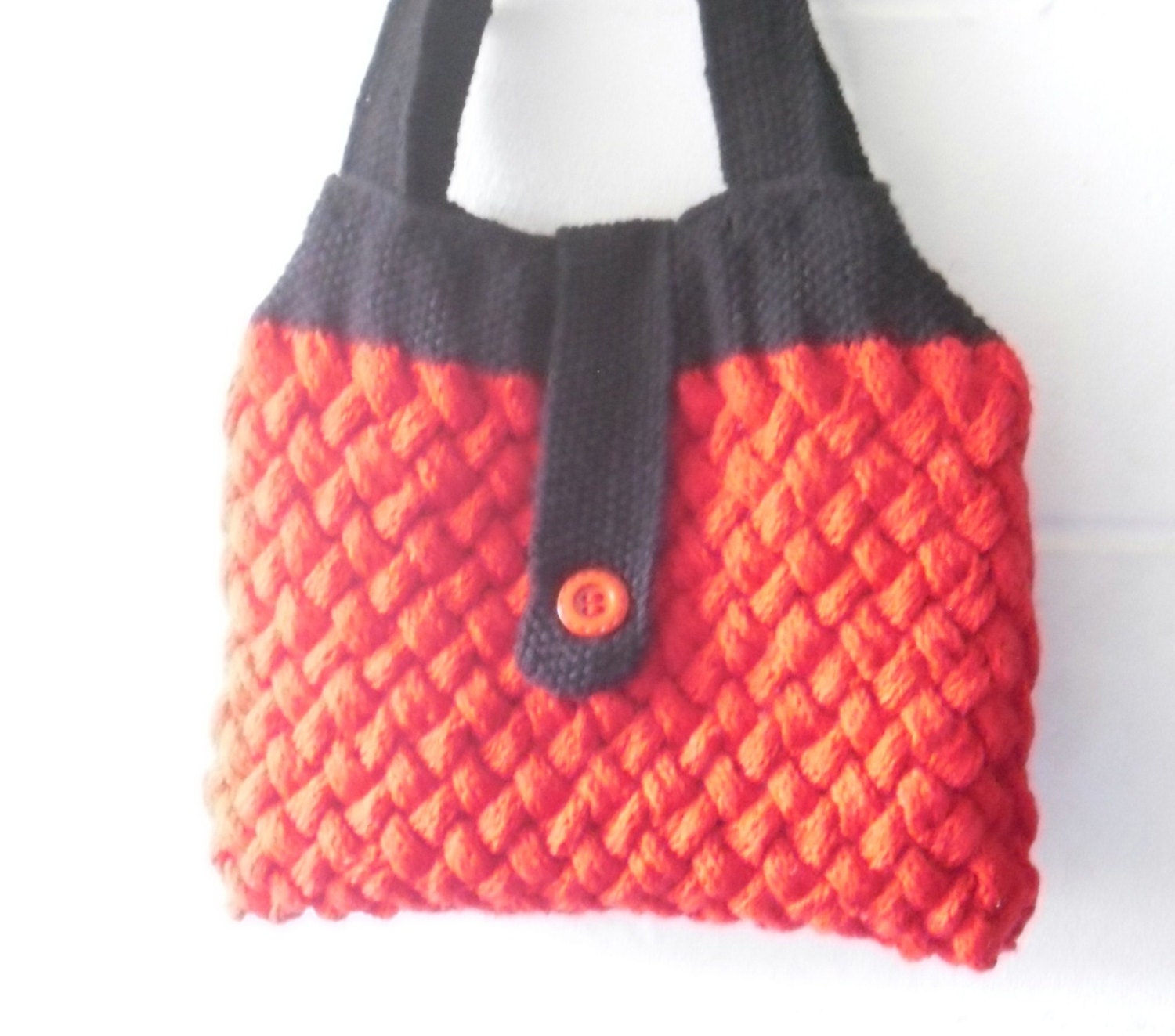 Hand Knitted Bag Red and Black Cable Knit Handbag by Kezylou